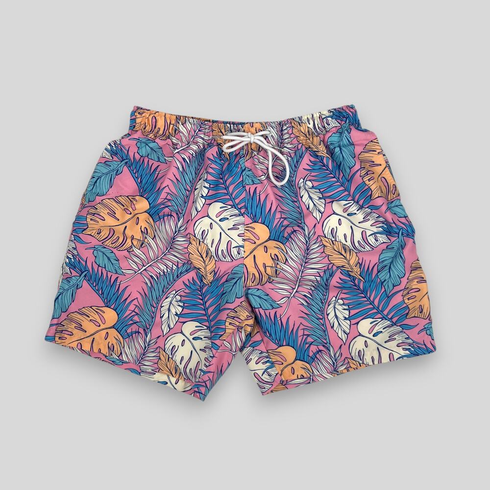 Boardies Tropical Leaf Print Swim Trunks Pink Multicolor Men's Size L
